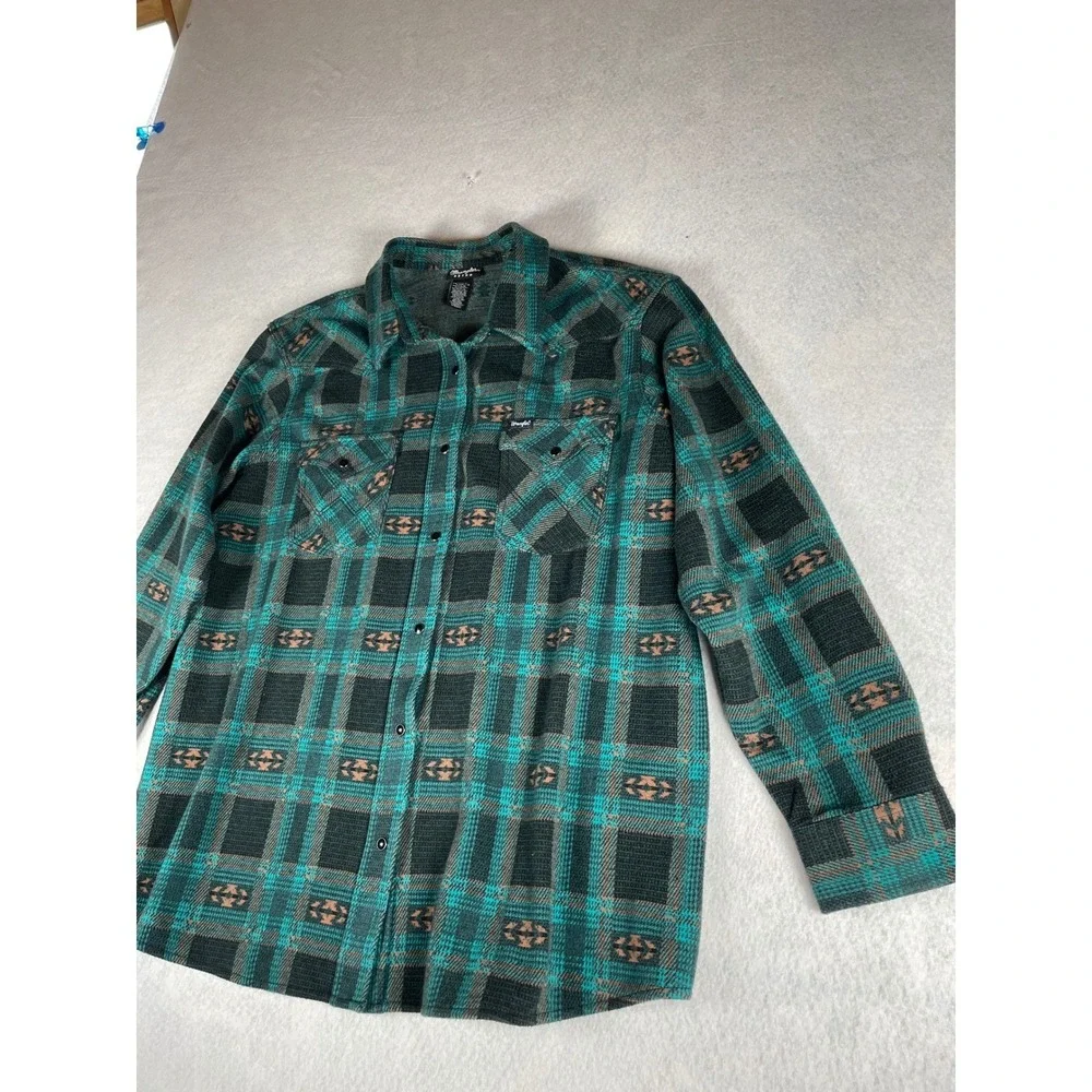 Wrangler Retro Mens Plaid Green Orange Western Snap‎ Front Long Sleeve Shirt XXL